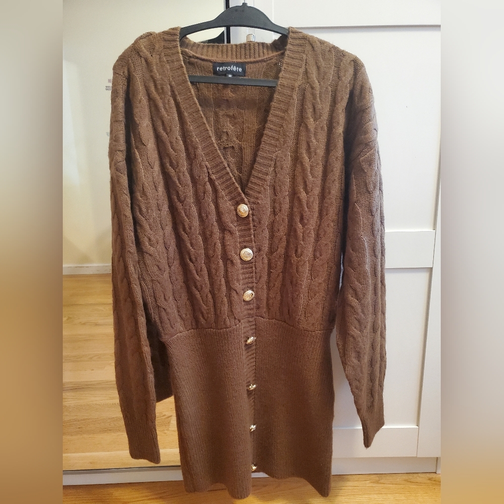 Brown Cable Knit Cardigan